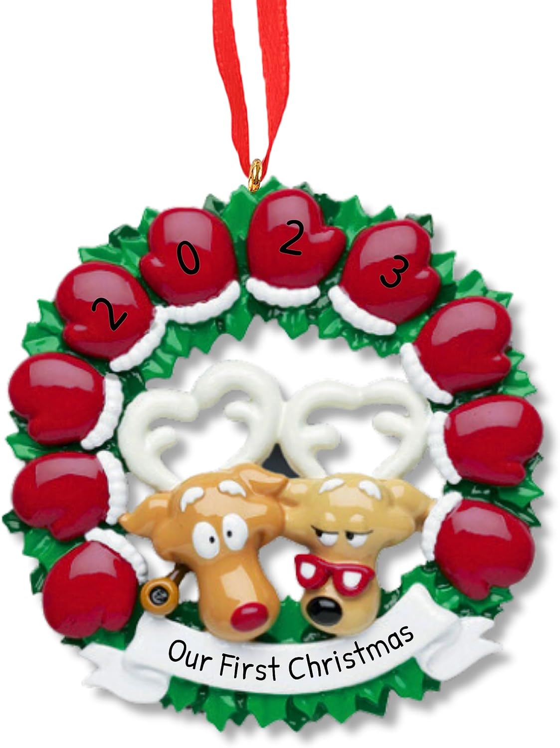 3D Couple Reindeer Family of 10 Ornament 2025 Personalized Family Christmas Ornaments 2025 |
