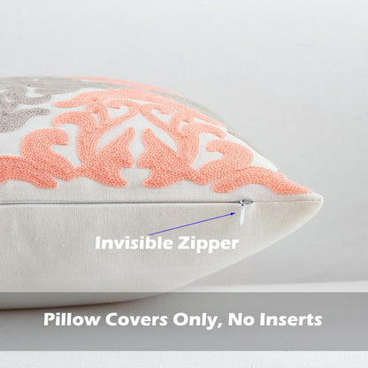 HWY 50 Coral Pink Decorative Throw Pillow Covers 18x18 Inch (1 Piece), Embroidered Cotton Farmhouse