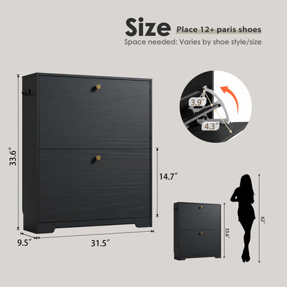 Nicetree Shoe Cabinet with 2 Flip Drawers, Entryway Shoes Organizer, Black