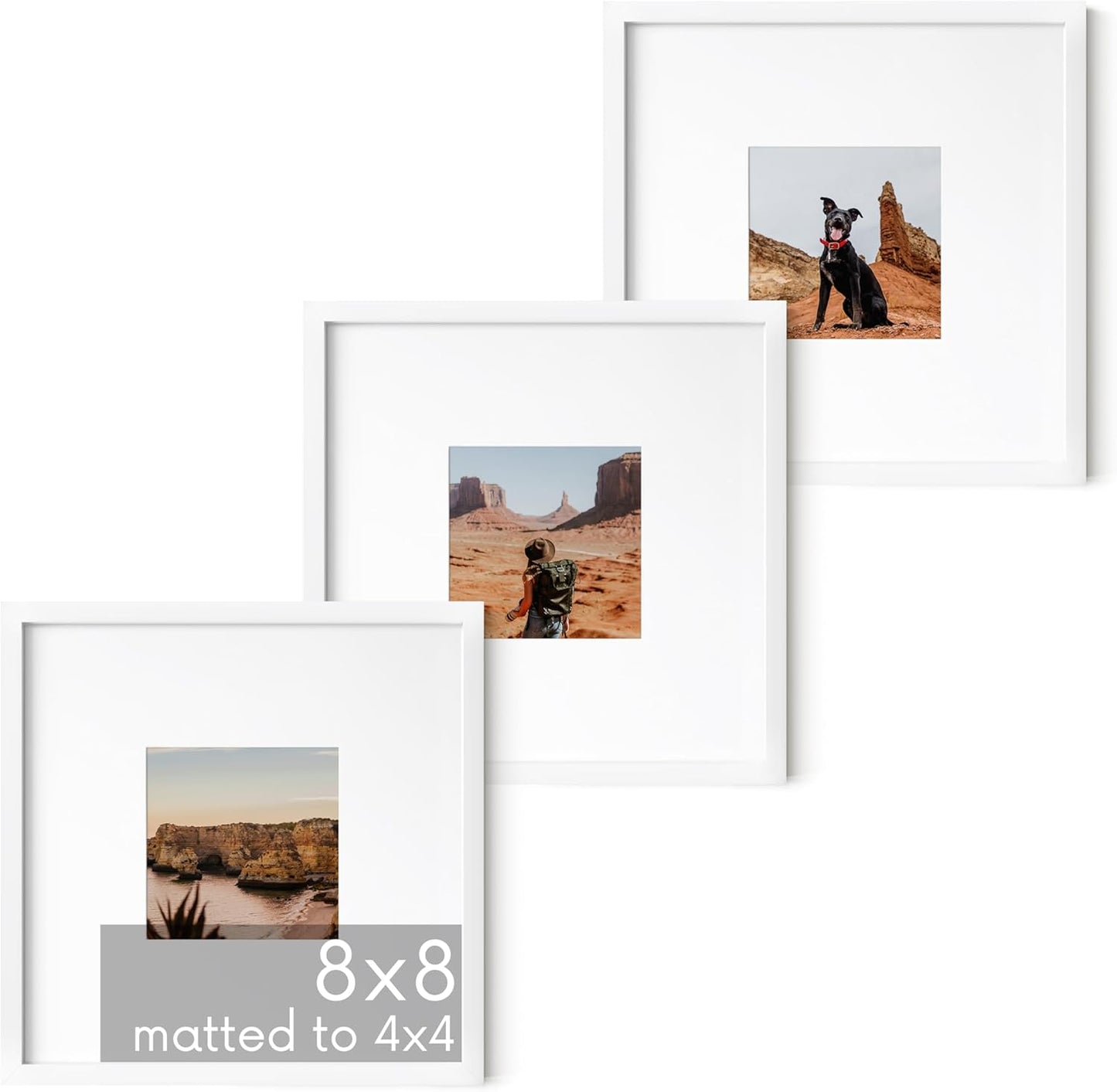 HAUS AND HUES 8x8 White Metal Picture Frames Matted to 4x4 - Features Premium Aluminum