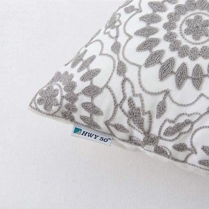 HWY 50 Gray Grey Decorative Throw Pillow Covers 18x18 Inch (1 Piece), Embroidered Cotton Farmhouse