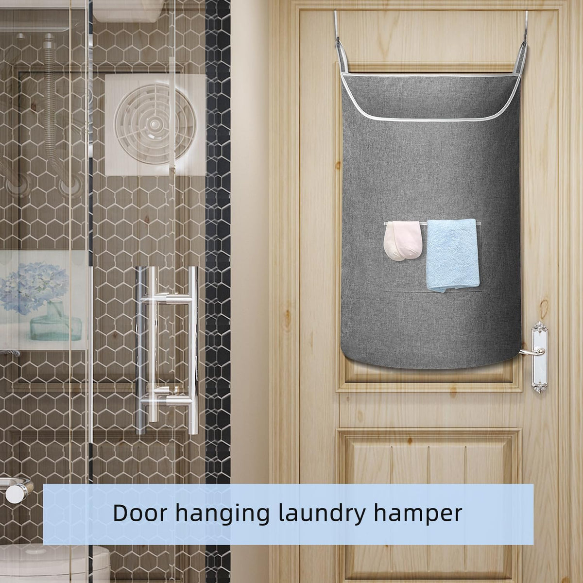 X-Large Hanging Laundry Hamper Bag, Door Hanging Hamper with Front Pocket Dirty Clothes Hanging