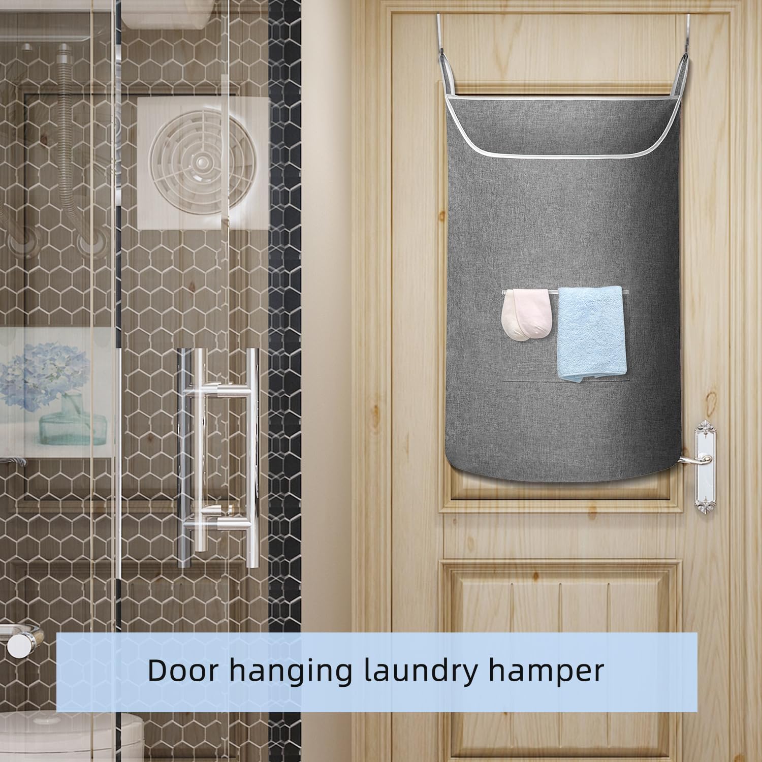 X-Large Hanging Laundry Hamper Bag, Door Hanging Hamper with Front Pocket Dirty Clothes Hanging