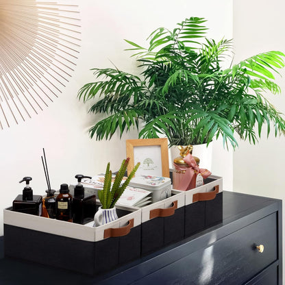 GhvyenntteS Storage Baskets for Organizing, Fabric Storage Bins with Leather H&les, Foldable