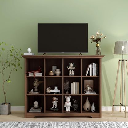 Cube Shelf Bookcase with Base - Wooden 3 Tiers Floor Standing Low Storage Cabinet for Home and