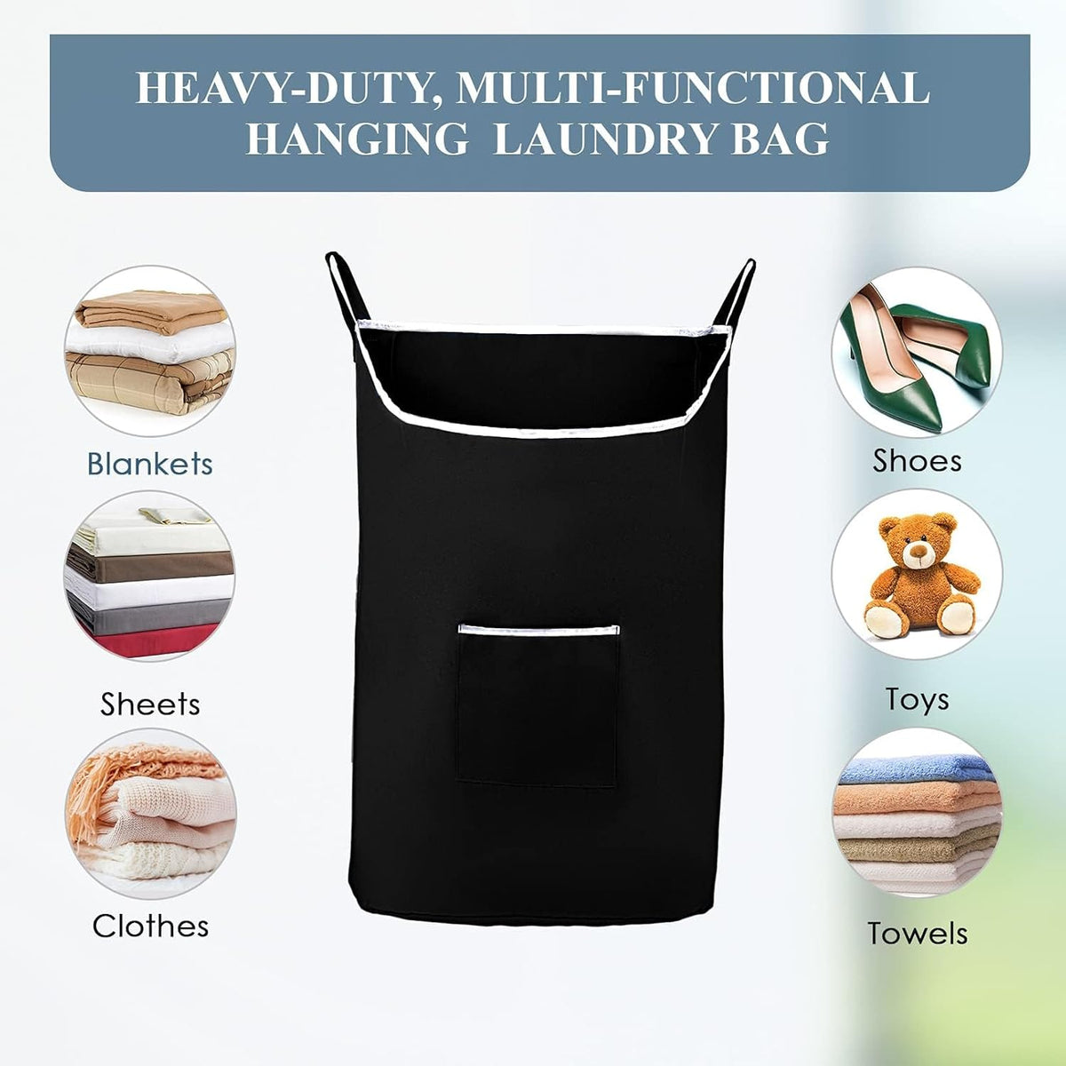 The Fine Living Co. X-Large Hanging Laundry Hamper with Over Door Hooks & Adhesive,Durable Space