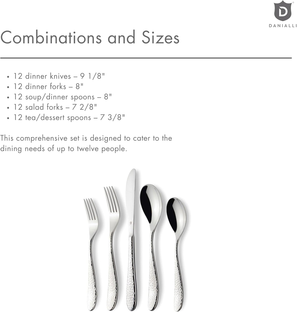 Hammered Silverware Set | Premium 18/10 Stainless Steel Flatware Service for 12 | Heavy-Duty &