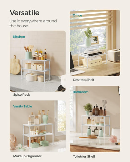 SONGMICS Cabinet Organizer Shelf, Set of 2 Kitchen Counter Shelves, Kitchen Storage, Spice Rack