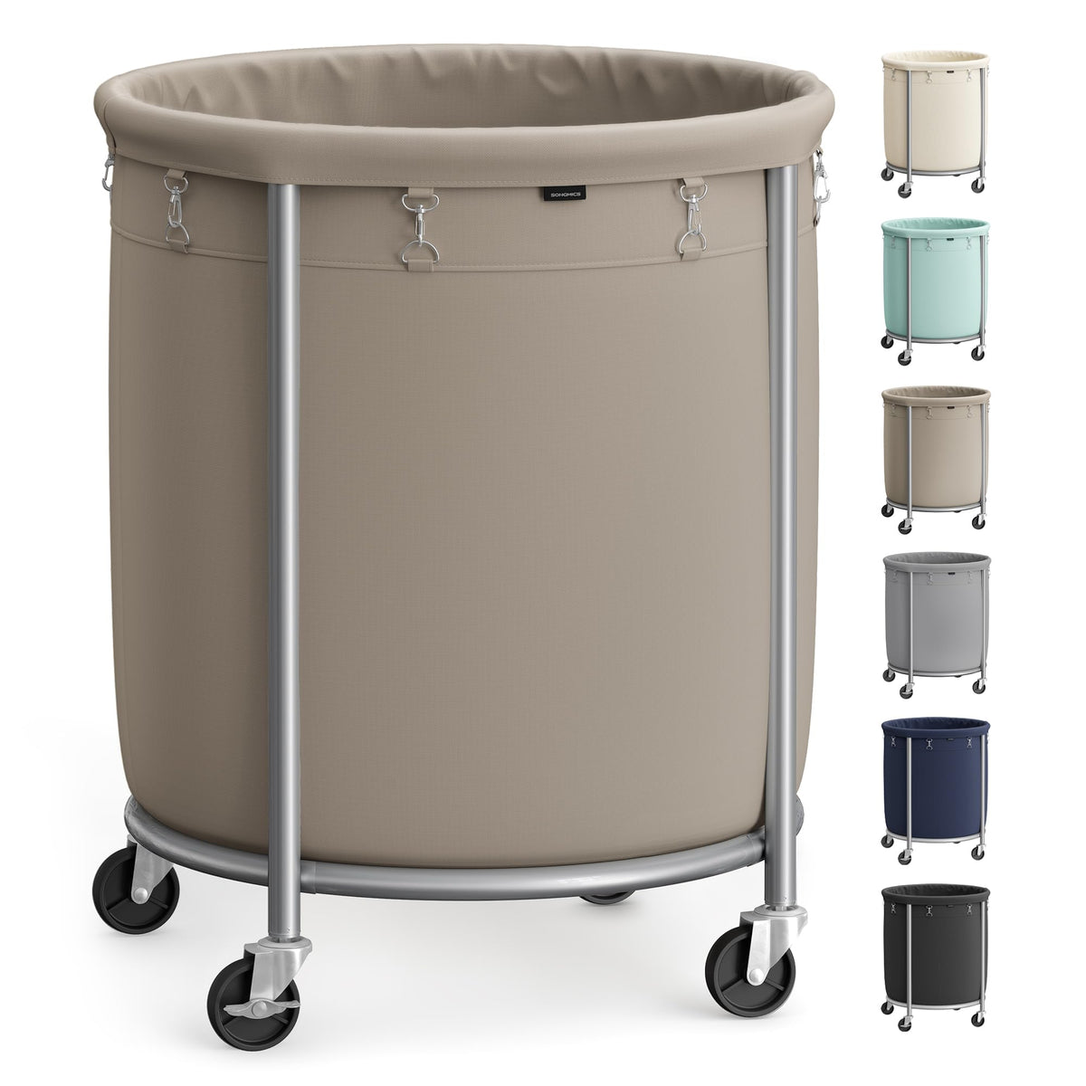 SONGMICS Laundry Basket with Wheels, 29 Gal., Steel Frame, Removable Bag