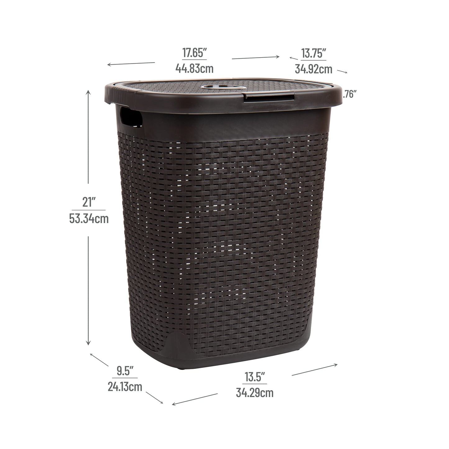 Mind Reader 50L Slim Laundry Hamper, Clothes Basket, Lid, Wicker Design, Plastic, 17.65"L x 13.75"W