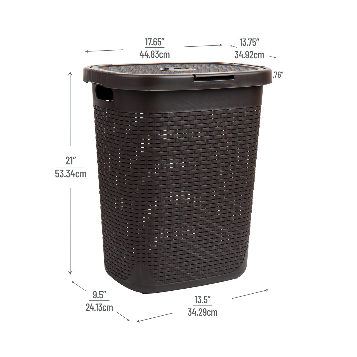 Mind Reader 50L Slim Laundry Hamper, Clothes Basket, Lid, Wicker Design, Plastic, 17.65"L x 13.75"W