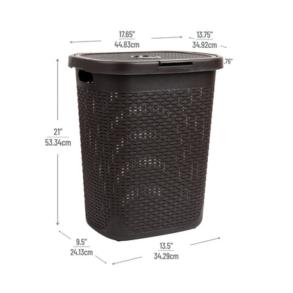 Mind Reader 50L Slim Laundry Hamper, Clothes Basket, Lid, Wicker Design, Plastic, 17.65"L x 13.75"W