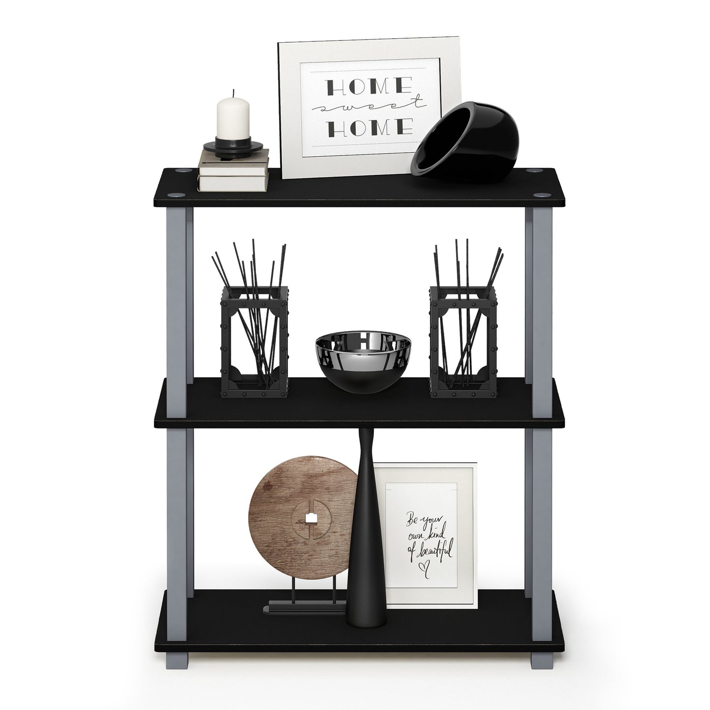 Furinno TURN-S-TUBE Storage Shelves, 3-Tier Book Shelf, Corner Shelf, Toolless Open Shelves, for