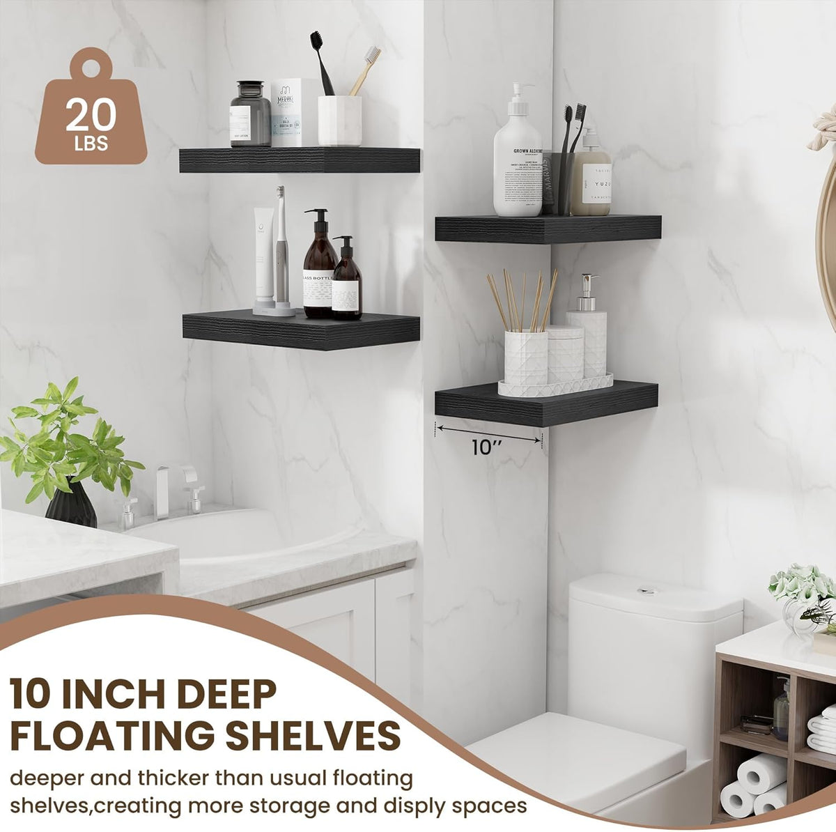 Fun Memories Black Floating Shelves for Wall - 10 x 16 Floating Shelf - Rustic Wood Storage Shelf