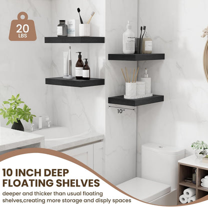 Fun Memories Black Floating Shelves for Wall - 10 x 16 Floating Shelf - Rustic Wood Storage Shelf