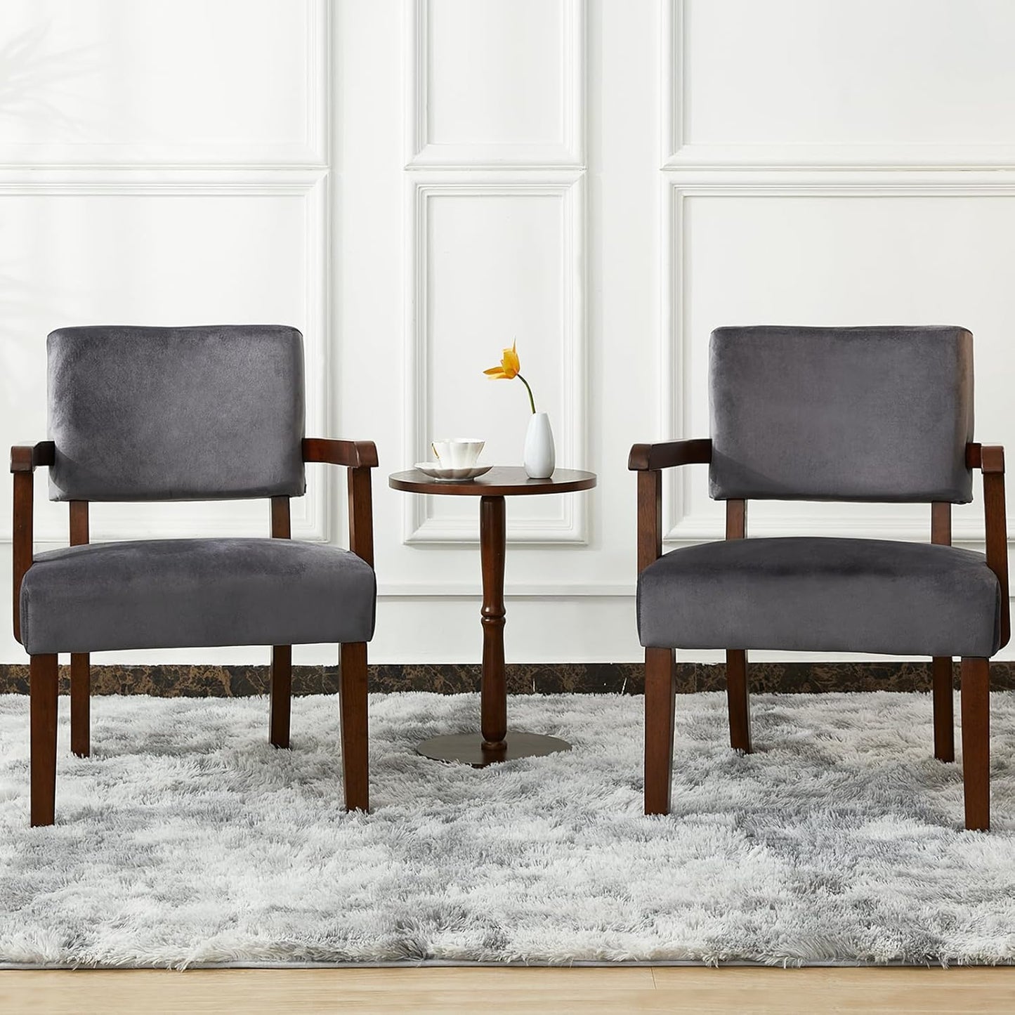 Accent Chair Set of 2 with Table, Living Room Chairs with VelvetSoft Seat and Armrests for Living
