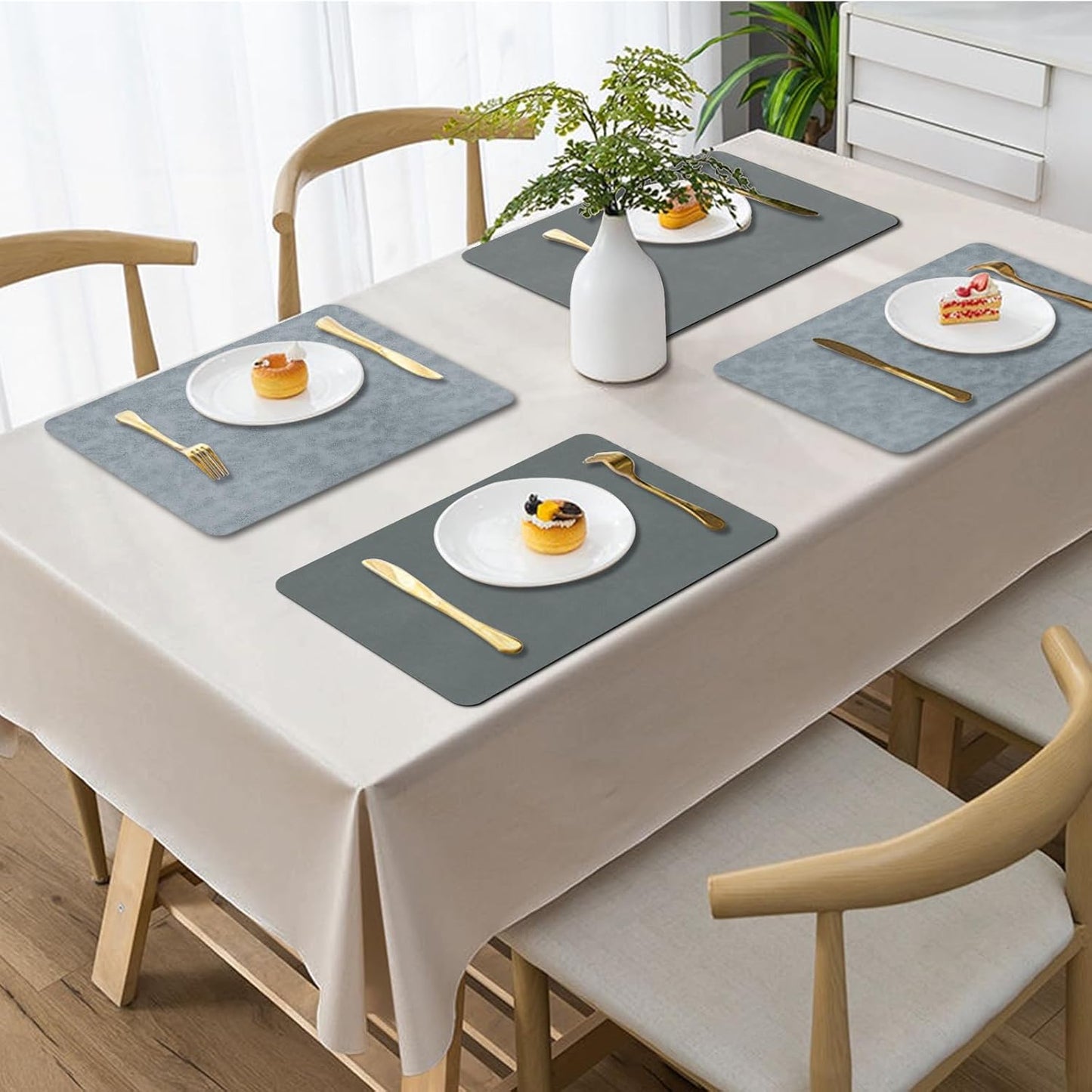 Faux Leather Placemats, Set of 4, 12''×17' Textures on Both Sides, Heat-Resistant, Waterproof and