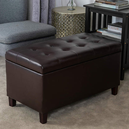 Asense Storage Ottoman Bench, Faux Leather Upholstered End of Bed Bench with Safety Hinge Wooden