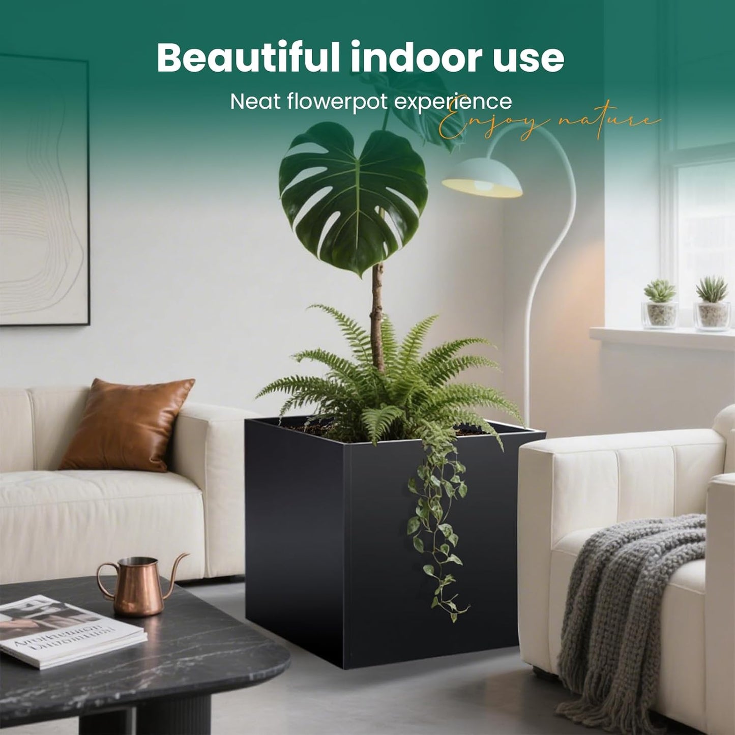 Galvanized Steel Planter Box Black Metal Planter Large Square Indoor Outdoor Planters Cube Steel