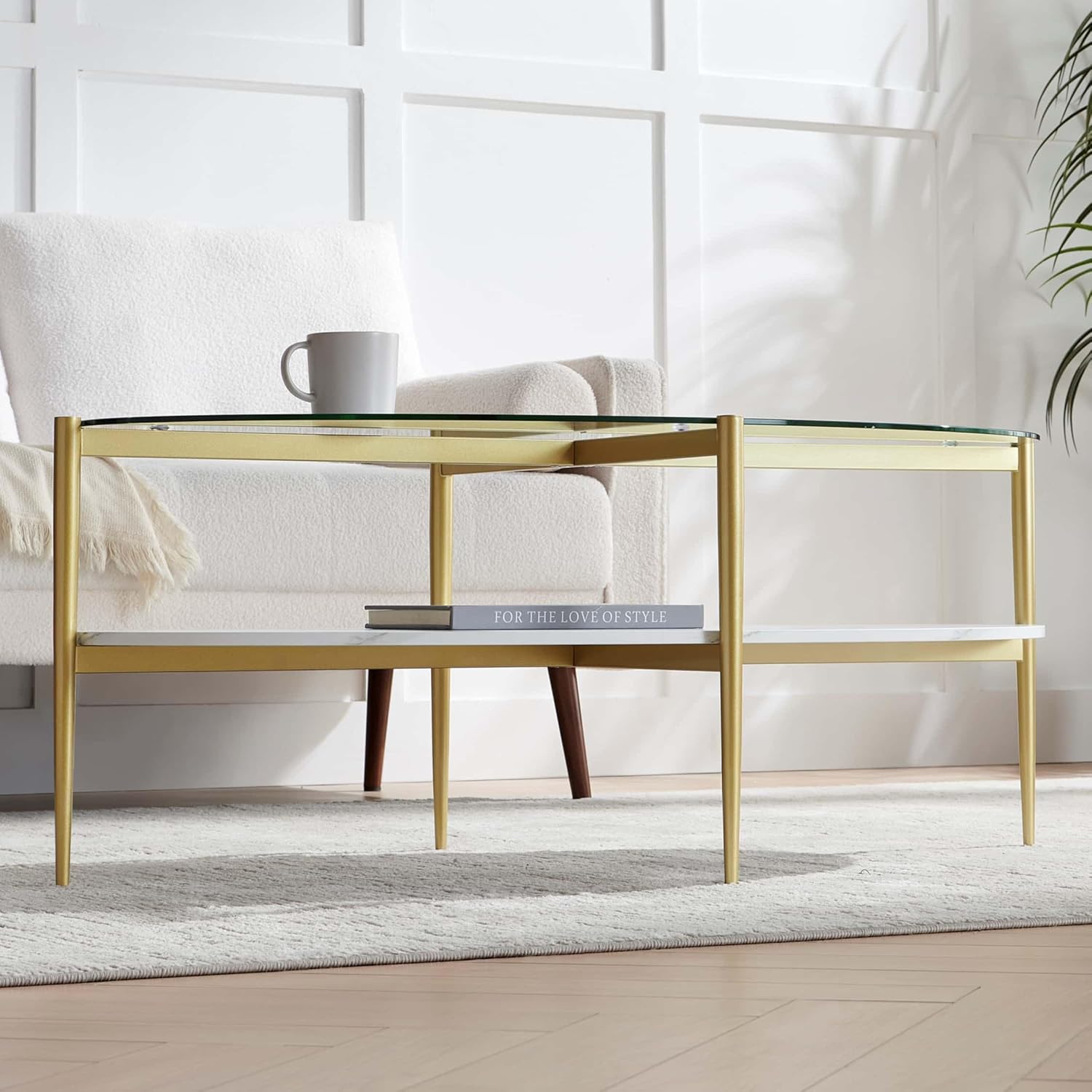 Oval Glass Coffee Table, Mid-Century Modern Design, L43 x W22 x H17 inch, Surfboard Shaped Clear