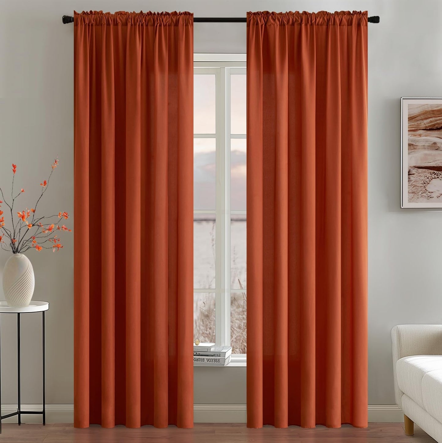 MIULEE Burnt Orange Privacy Sheer Curtains That Let Light in 72 Inches Long Non-See-Through Semi