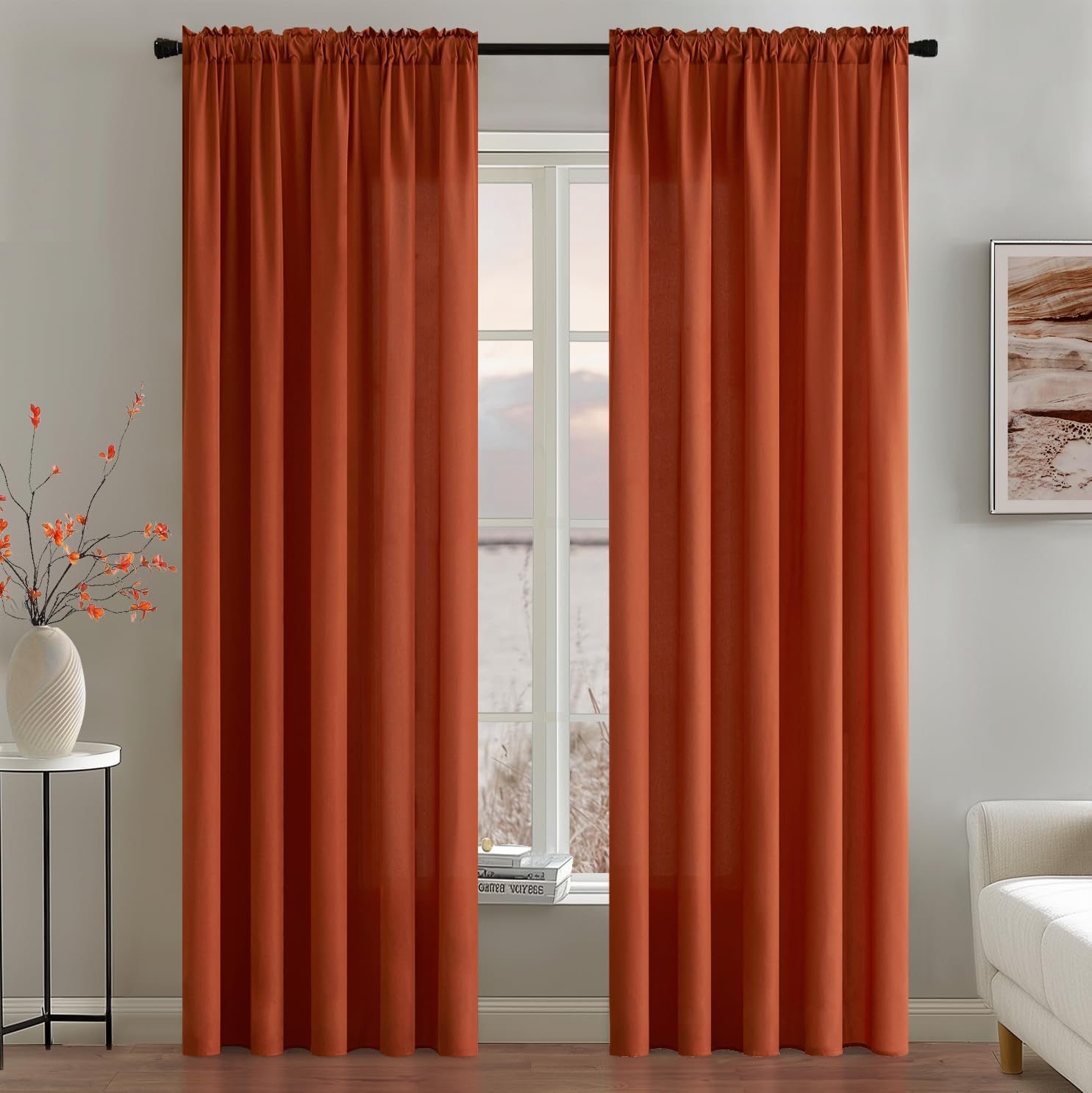MIULEE Burnt Orange Privacy Sheer Curtains That Let Light in 72 Inches Long Non-See-Through Semi