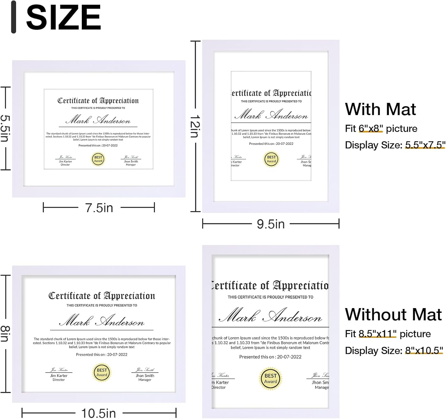 Vittanly 8.5x11 Picture Frames Set of 9, Shatter Resistant Plexiglass, Display 6x8 Pictures with