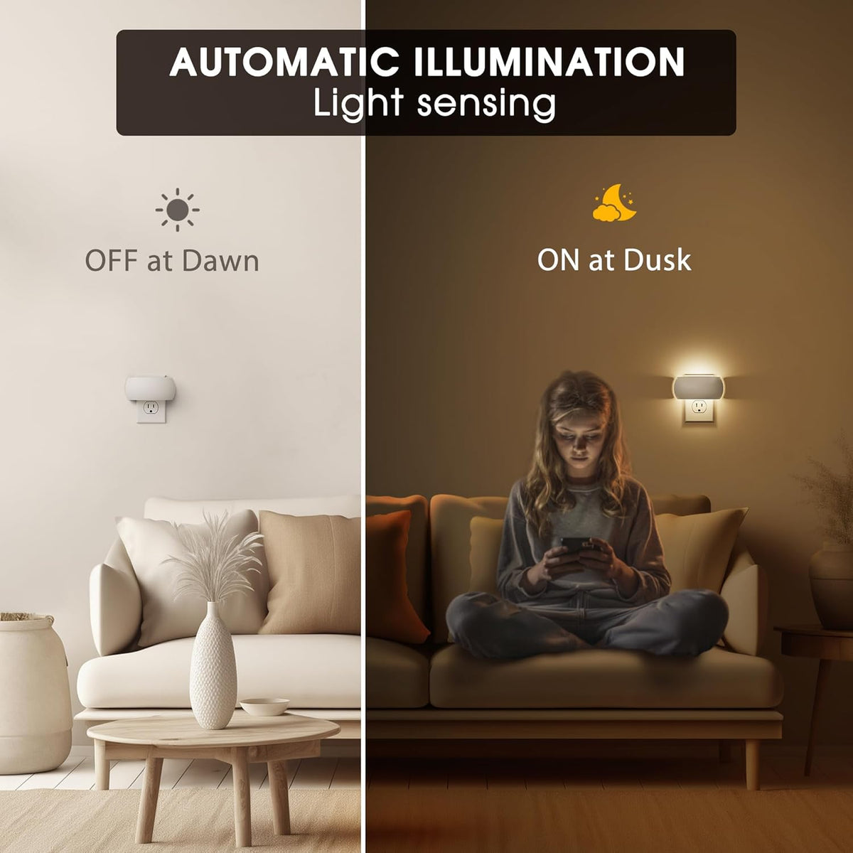 Briignite Night Light, Night Lights Plug into Wall, Backlit, Auto Dusk to Dawn Sensor, 0-100LM