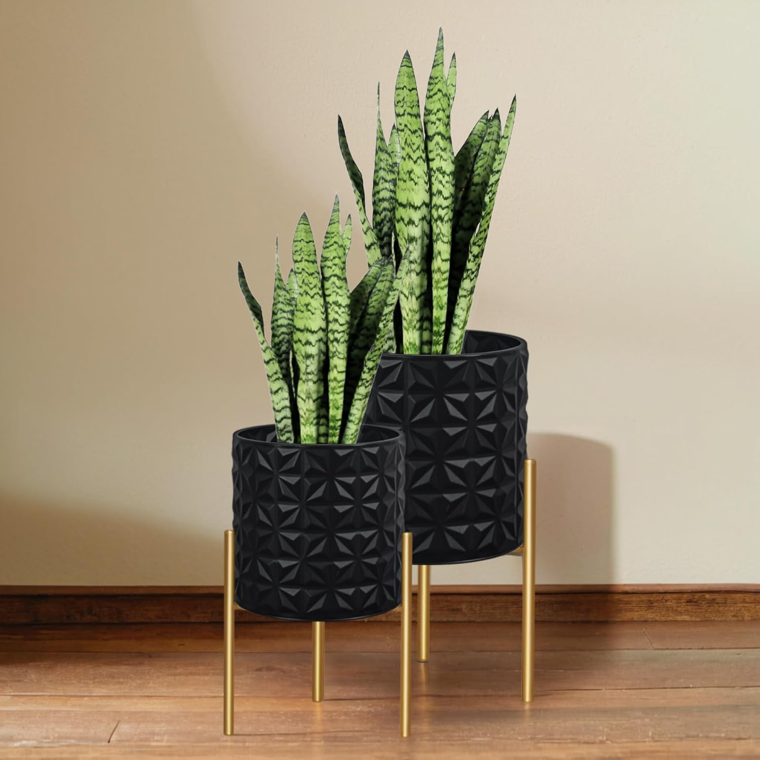 ARNIS Modern Planter Pots, Set of 2 Large Planters with Stand, Decorative Planters, Metal Pots with