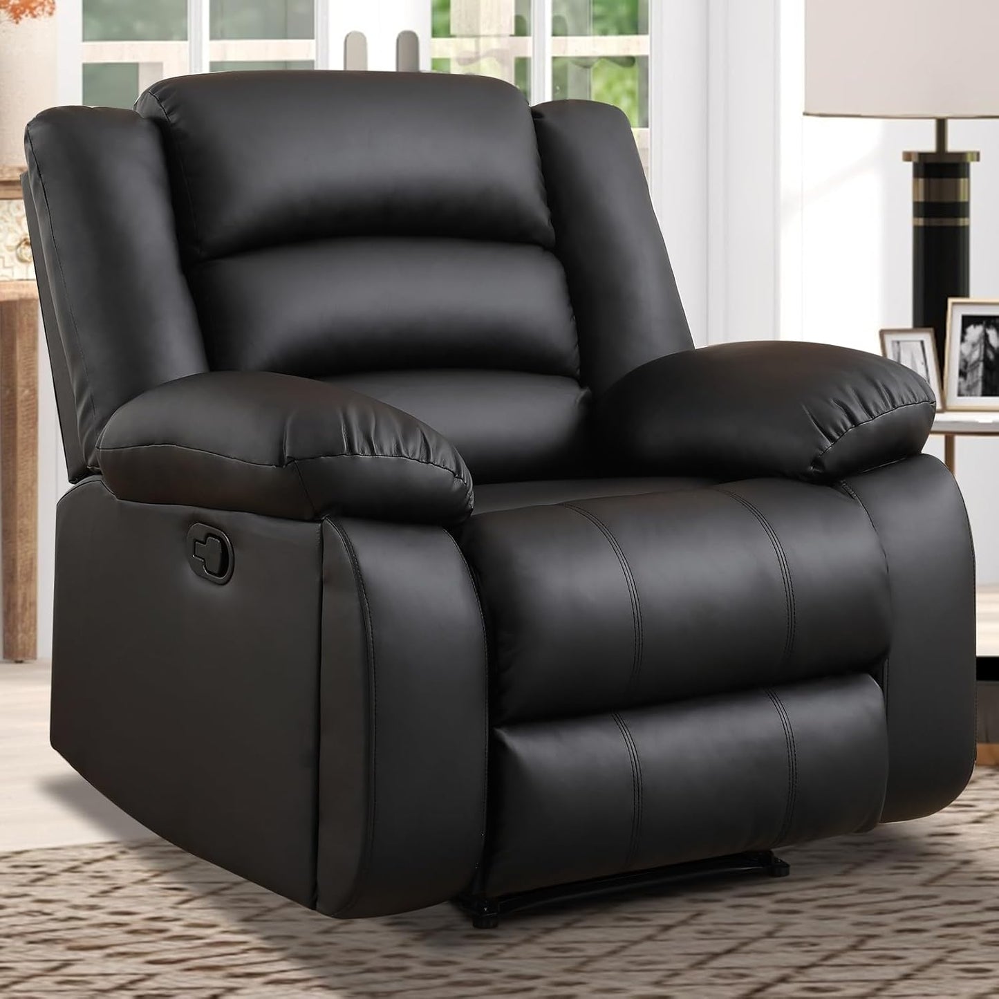 EBELLO Faux Leather Manual Recliner Chair, Single Reclining Sofa Chair Couch with 2 Concealed Cup