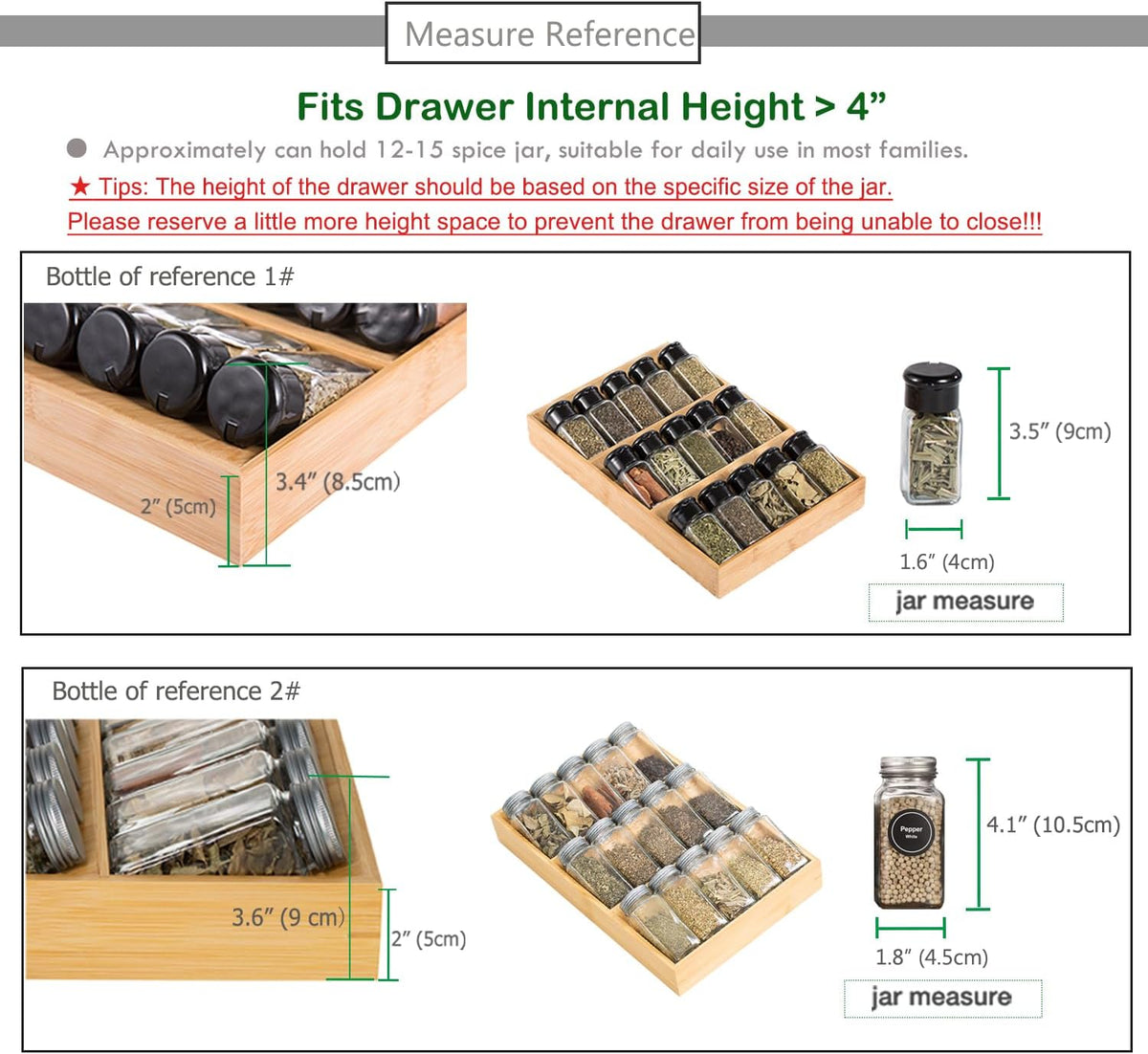 3-Tier Bamboo Drawer Spice Rack Wooden Kitchen Cabinet Spice Organizer Spice Jar Holder