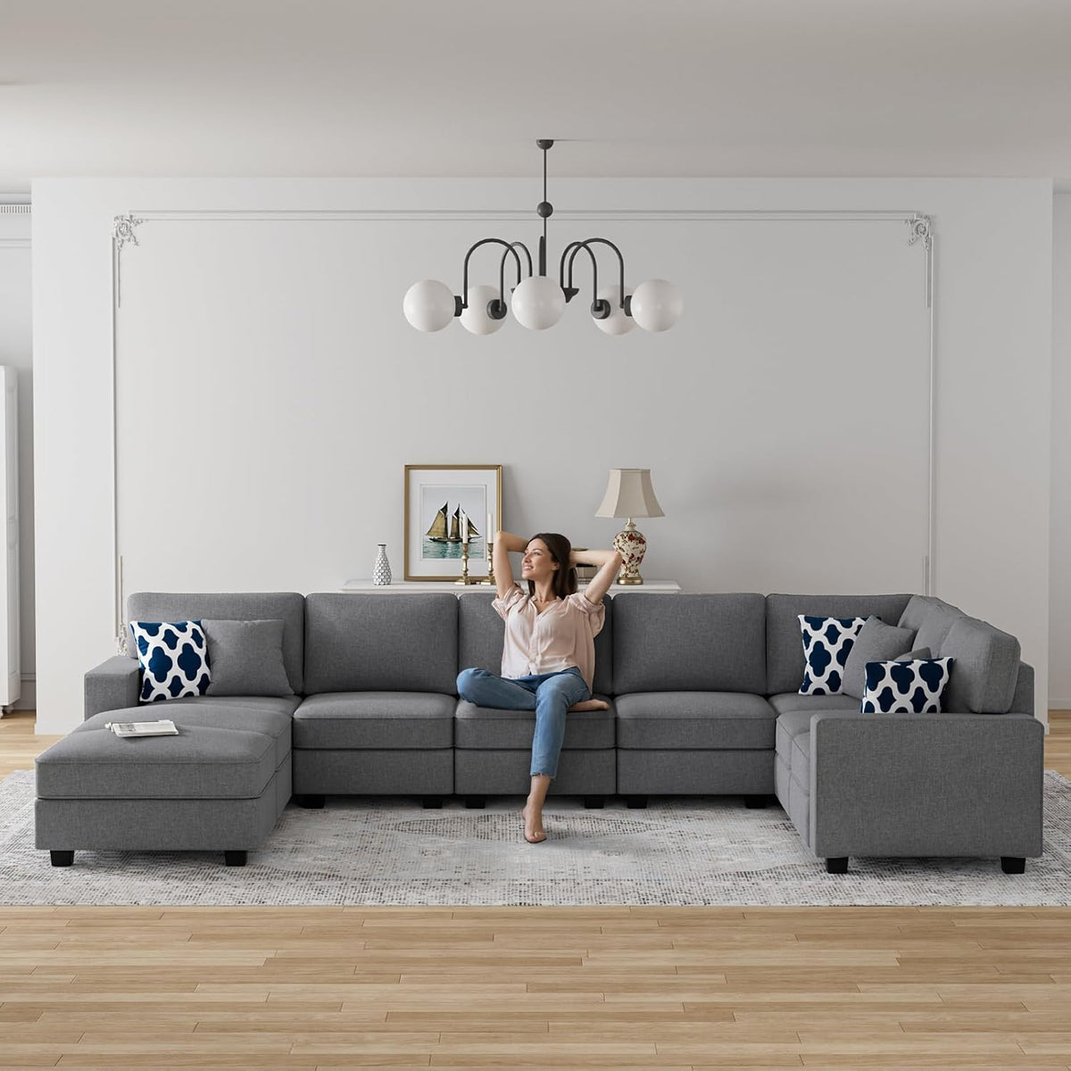 L Lengend Vansen Modular Sectional Sofa U Shaped Couch with Ottoman Modern Reversible Corner