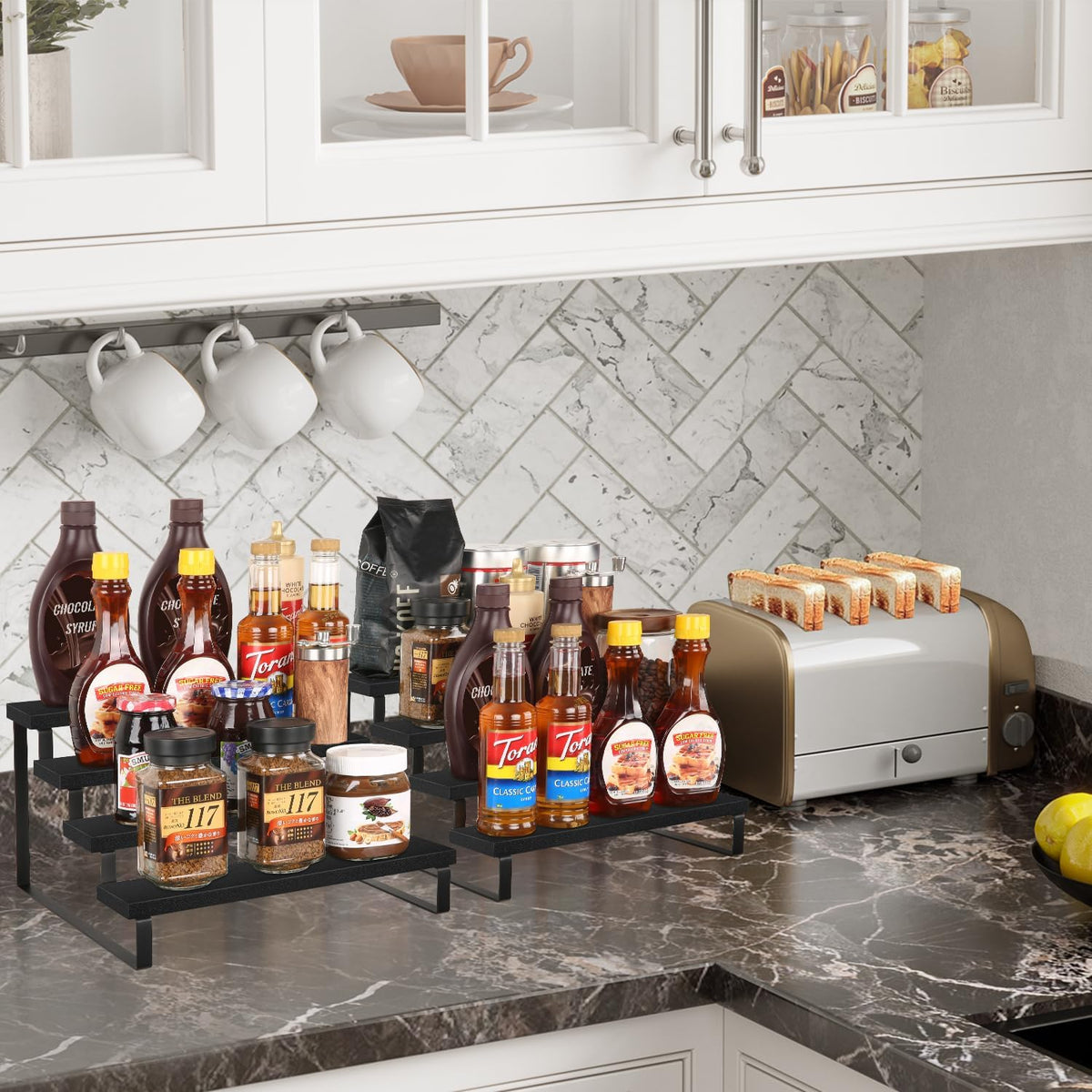 YINMIT Wooden Display Riser Stand, Tiered Perfume and Cologne Organizer Stand, 4 Tier Spice Rack
