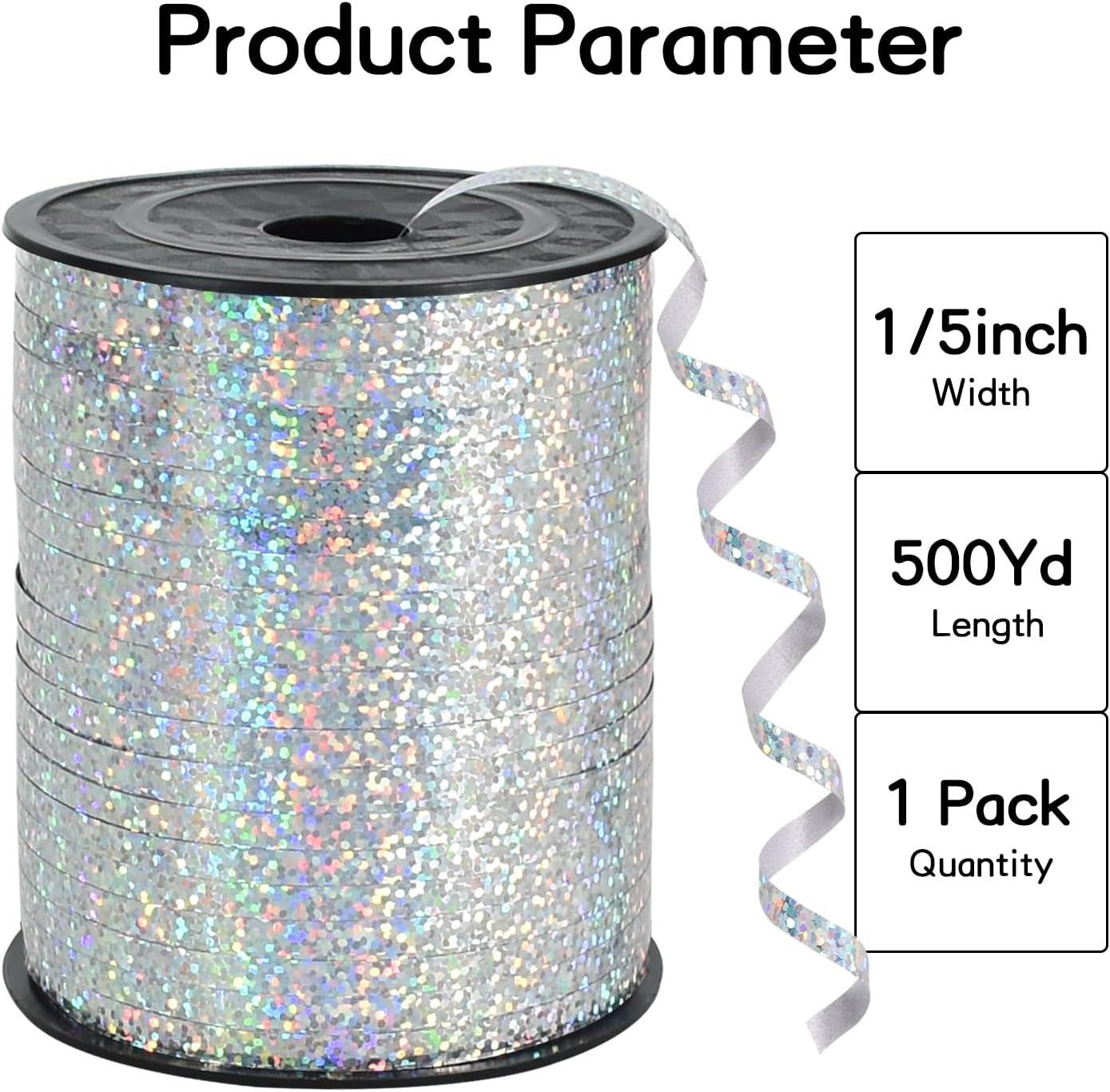 BEISHIDA 500 Yards Silver Ribbon Curling Crimped, Balloon String Shiny Metallic Roll for Gift