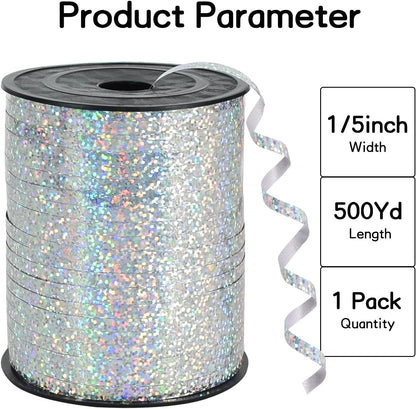 BEISHIDA 500 Yards Silver Ribbon Curling Crimped, Balloon String Shiny Metallic Roll for Gift