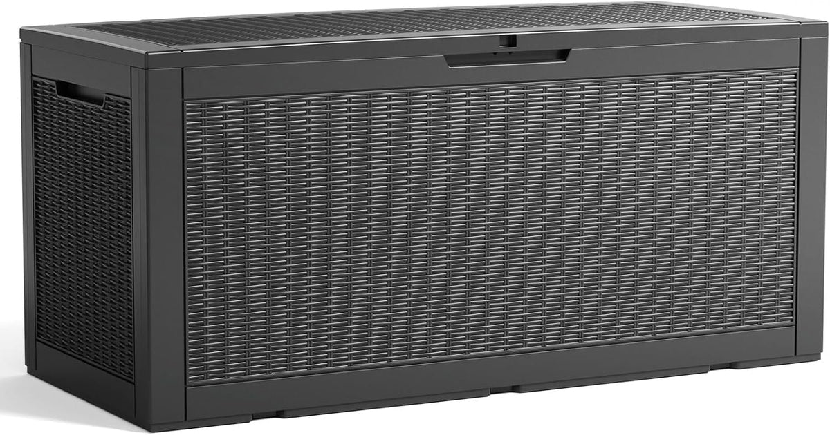 100 Gallon Outdoor Storage Box,Waterproof Lockable Resin Deck Box,Storage Container with Reinforced