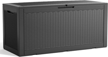 100 Gallon Outdoor Storage Box,Waterproof Lockable Resin Deck Box,Storage Container with Reinforced