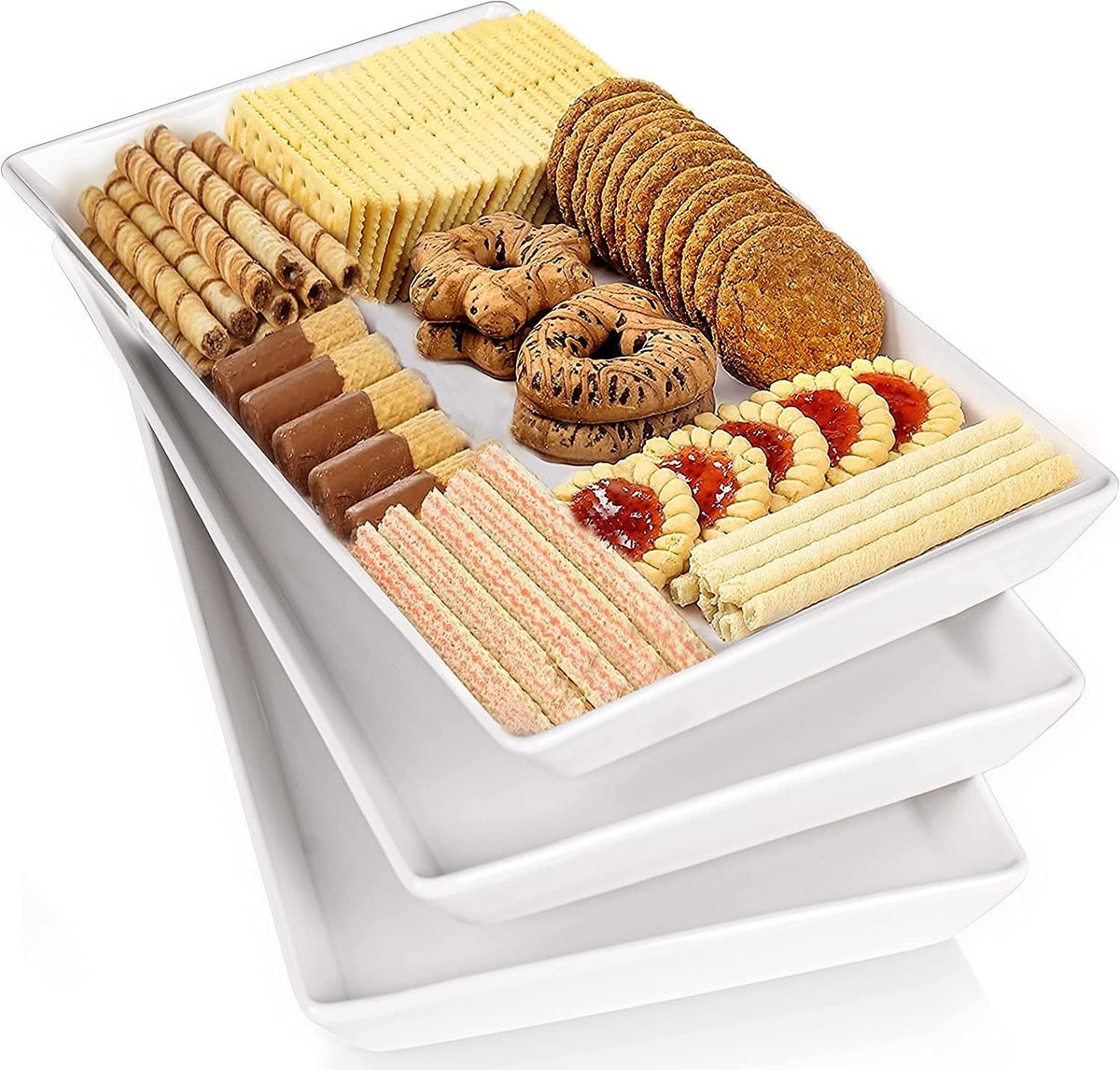 Delling Large Serving Platter, 16" x 9.5" Large Serving Tray, White Rectangular Porcelain Platters
