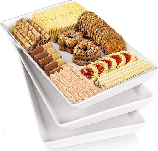 Delling Large Serving Platter, 16" x 9.5" Large Serving Tray, White Rectangular Porcelain Platters