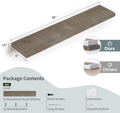 Floating Shelves | 8" Deep Rustic Reclaimed Barnwood Wall Hanging Shelves with Invisible Heavy-Duty