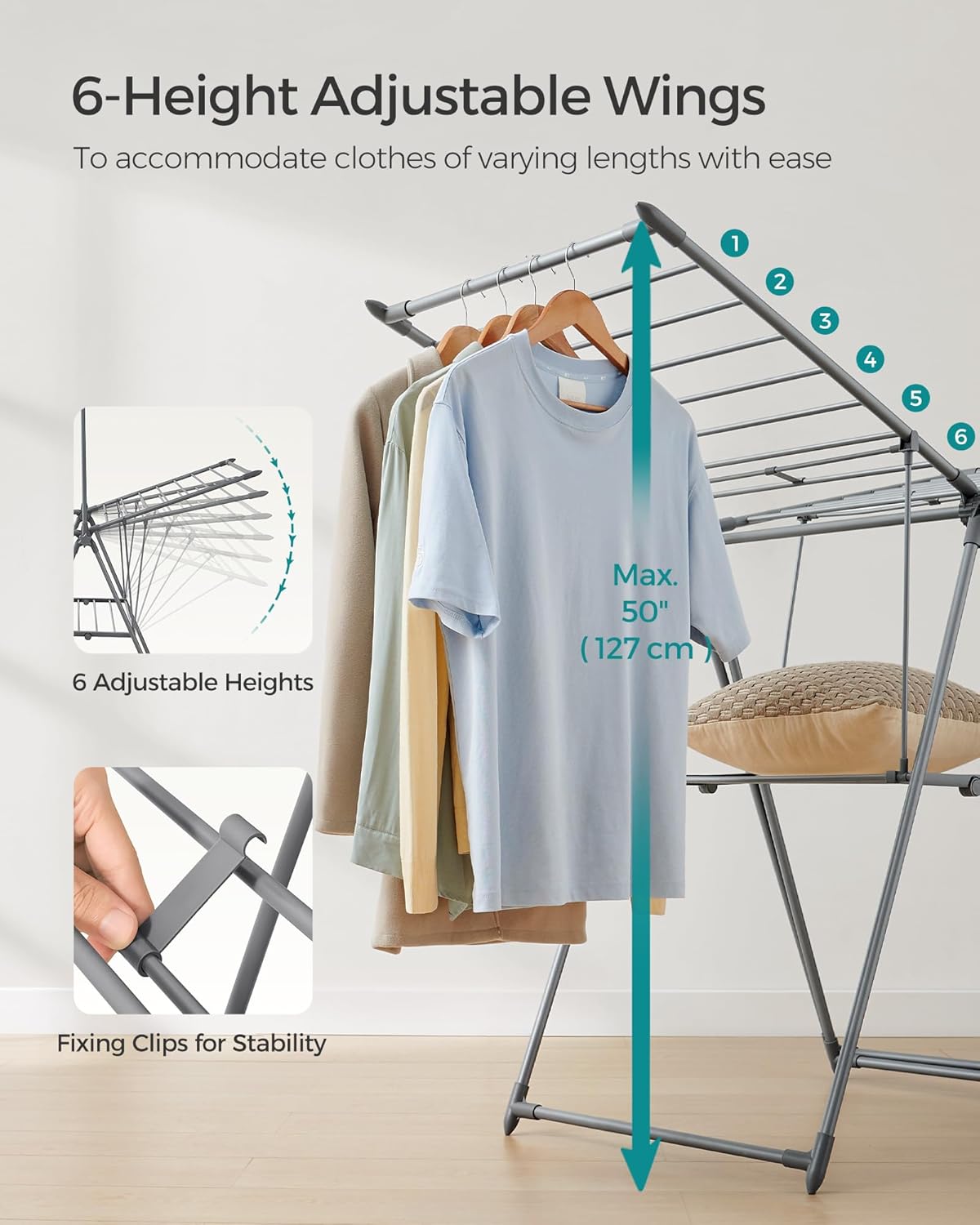 SONGMICS Clothes Drying Rack, Foldable 2-Level Laundry Drying Rack, Free-Standing Airer, 1