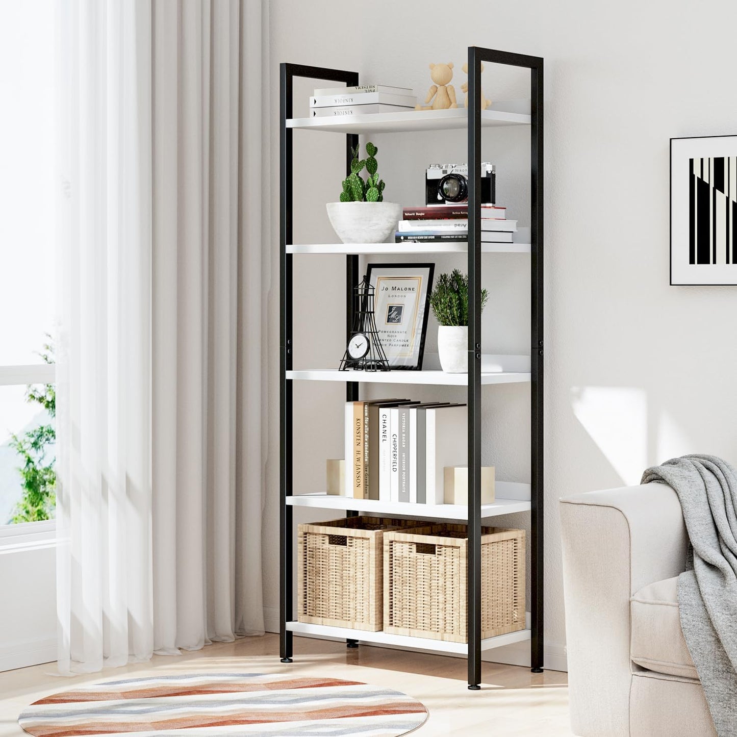 NUMENN Bookshelf, 5 Tier Bookshelves, Home Office Bookcase Shelf Storage Organizer, Free Standing