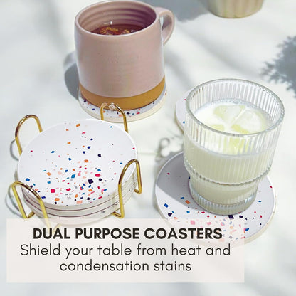 Terrazzo Drink Absorbent Coasters with Holder Set of 6, Ceramic Coaster for Drinks, Coffee Table