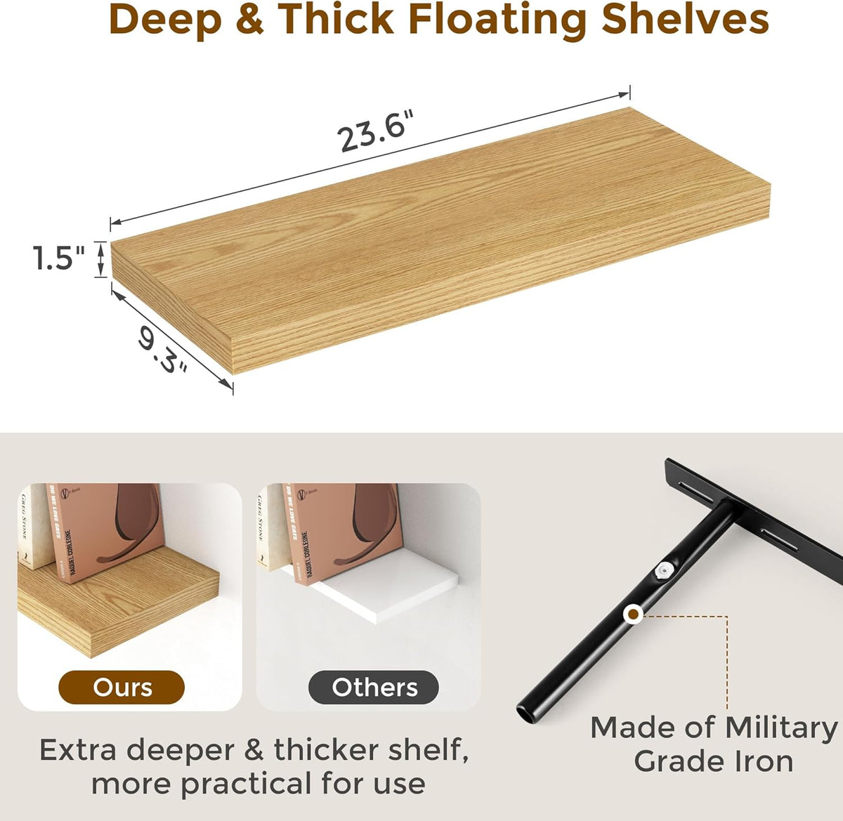 24 x 9 Floating Shelves, 9 Inch Deep Floating Shelf Wall Mounted, 24 Inch Bathroom Shelves Set of