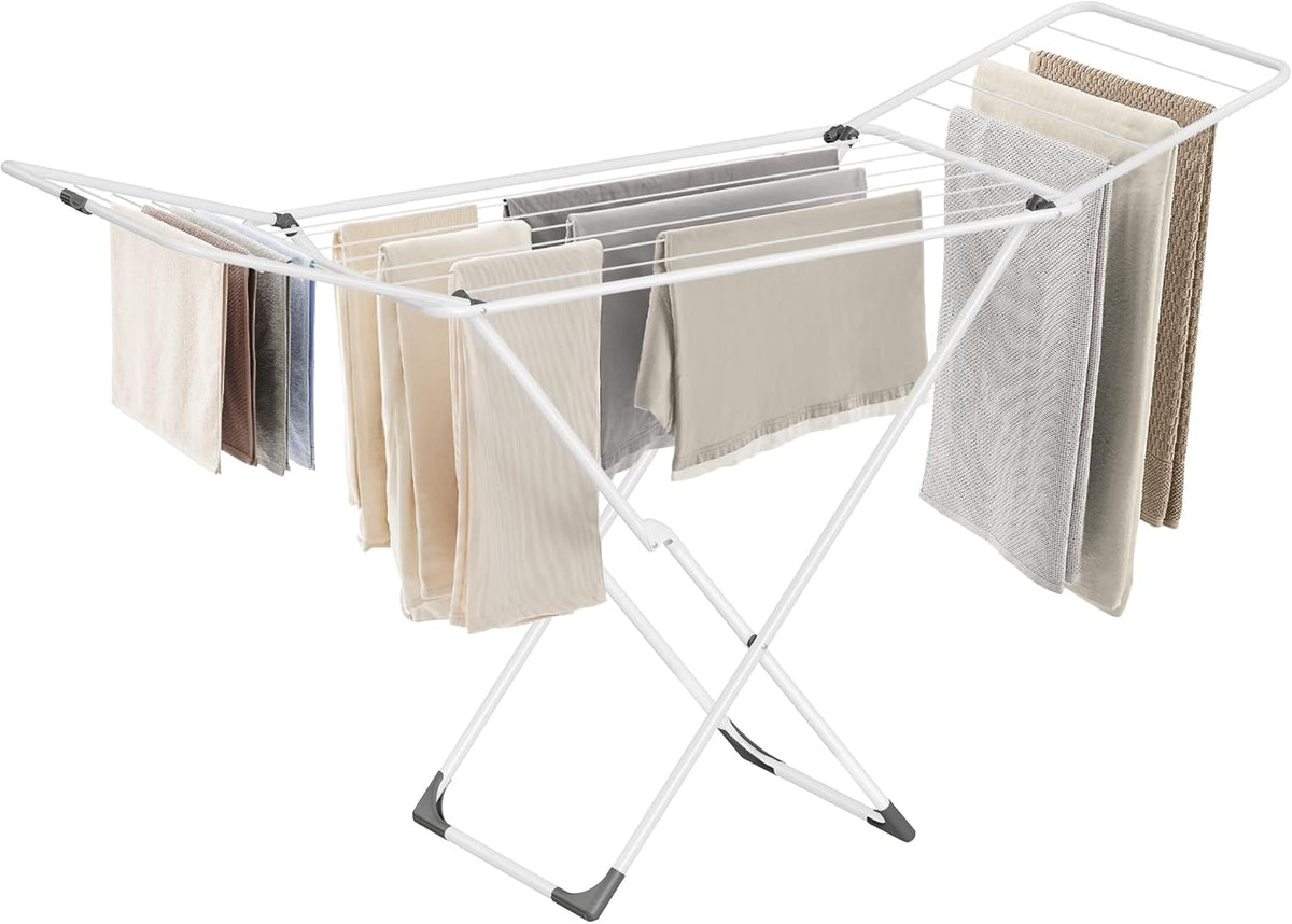 SONGMICS Clothes Drying Rack, Metal Laundry Drying Rack, Foldable, Space-Saving, Free-Standing