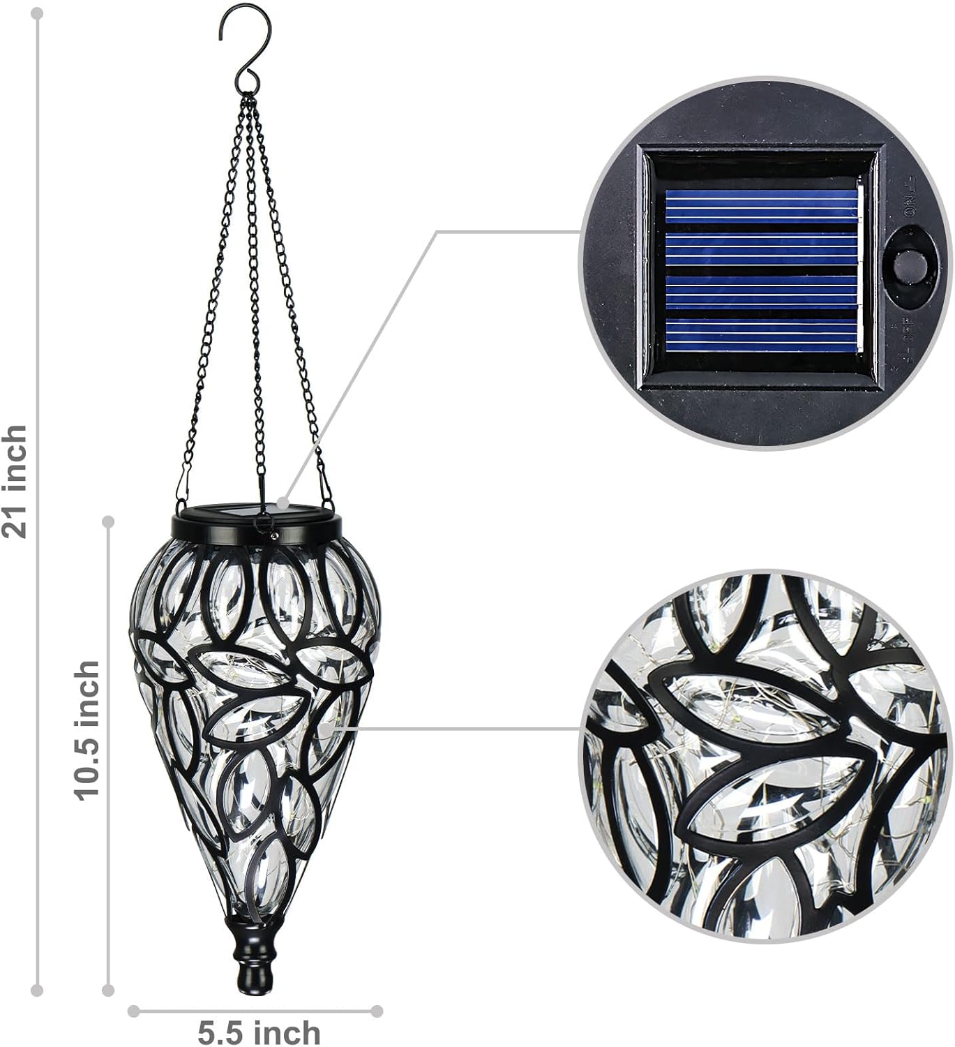 SUNNYPARK Outdoor Plastic Solar Hanging Lantern, 15 Cool White LEDs Twinkle Effect Tear-Shaped