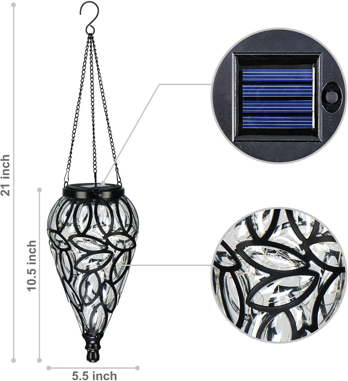 SUNNYPARK Outdoor Plastic Solar Hanging Lantern, 15 Cool White LEDs Twinkle Effect Tear-Shaped