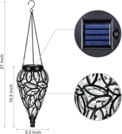 SUNNYPARK Outdoor Plastic Solar Hanging Lantern, 15 Cool White LEDs Twinkle Effect Tear-Shaped