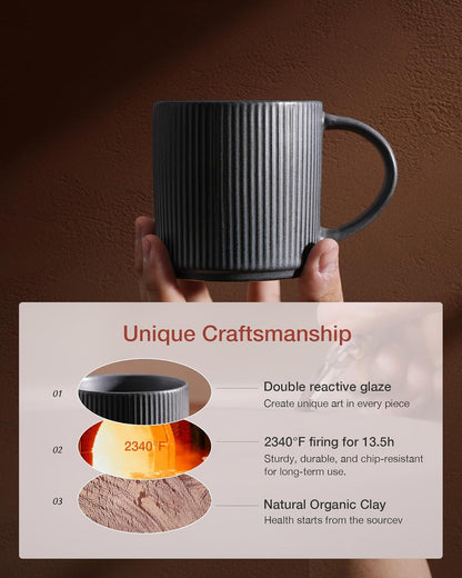 famiware Coffee Mug Set for 6, Star 12 oz Catering Mugs Cup Set with Handle for Coffee, Tea, Cocoa