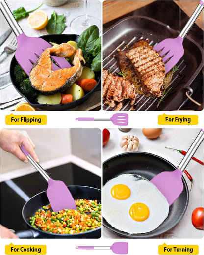 Pack of 2 Silicone Solid Turner, Non Stick Slotted Kitchen Spatulas, High Heat Resistant BPA Free
